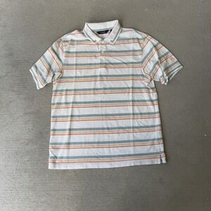 Radmor Men's Polo Shirt Striped Short Sleeve Golf Casual White Orange Green L